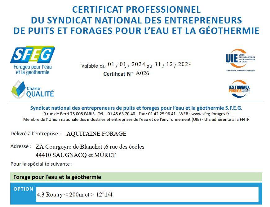 certificat SFEG 2024 Professionnel méthode Rotary